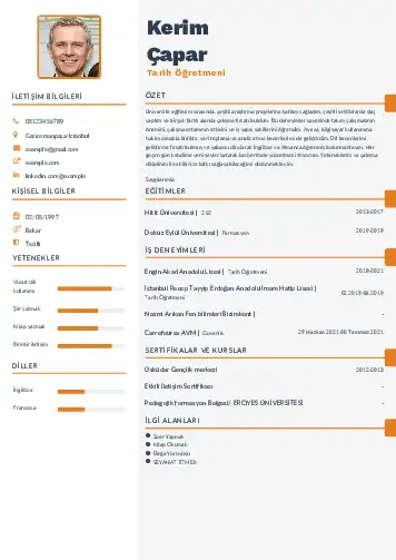 Tarih Öğretmeni Cv Örnekleri cv indir